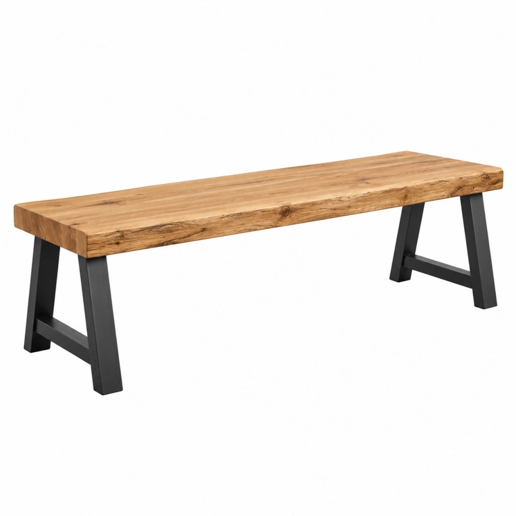 Panca da pranzo 180 x 40 x 45 cm in legno naturale e metallo nero stile industriale
