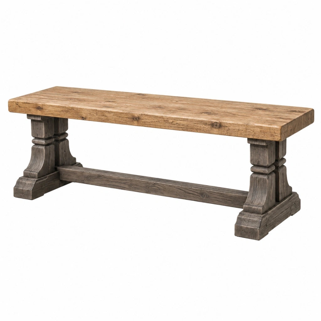 Panca 180 x 40 x 45 cm in legno massello marrone e grigio stile rustico