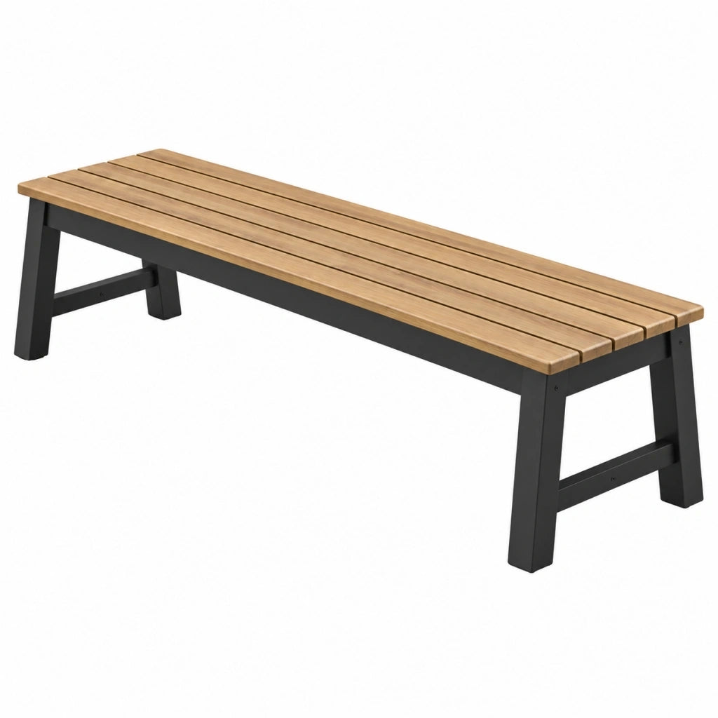 Panca da giardino 180 x 35 x 45 cm in legno e metallo nero stile moderno