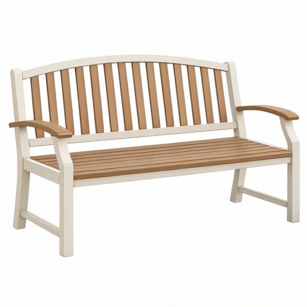 Panca da giardino 120 x 65 x 90 cm in legno bianco/marrone con schienale e braccioli