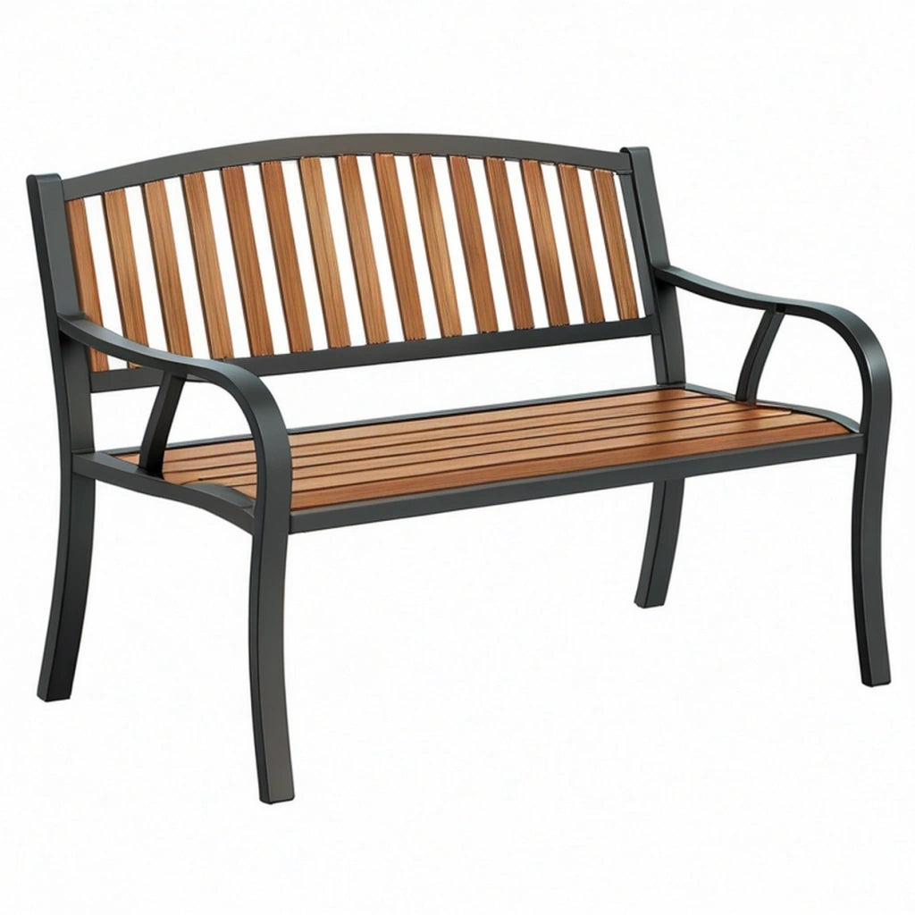 Panca da giardino 120 x 65 x 85 cm in metallo e legno marrone nero - stile classico con braccioli