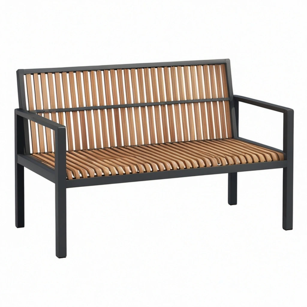 Panchina da giardino 122 x 60 x 82 cm in legno e metallo marrone/nero - stile moderno a due posti
