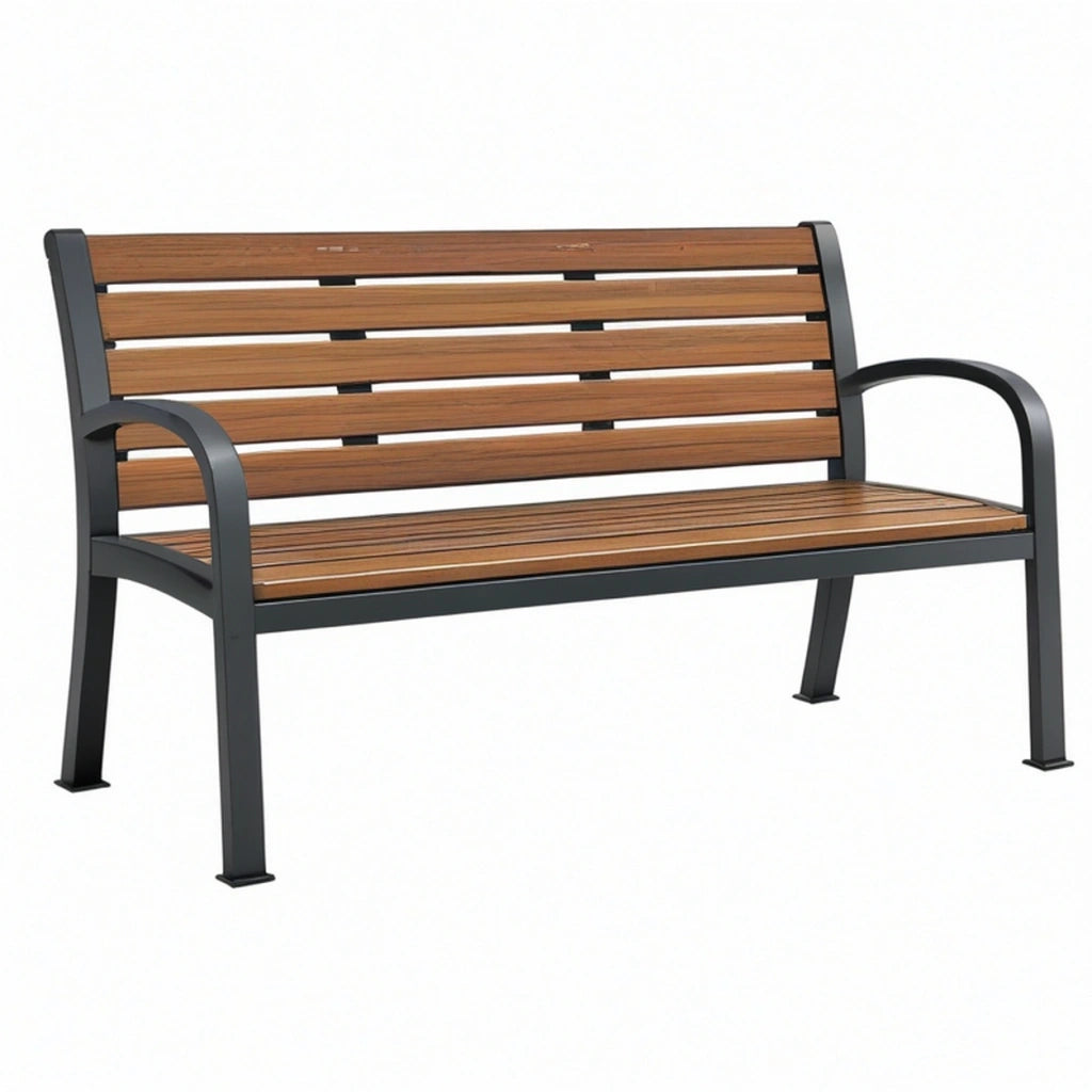 Panchina da giardino 120 x 60 x 85 cm in metallo e legno marrone con braccioli