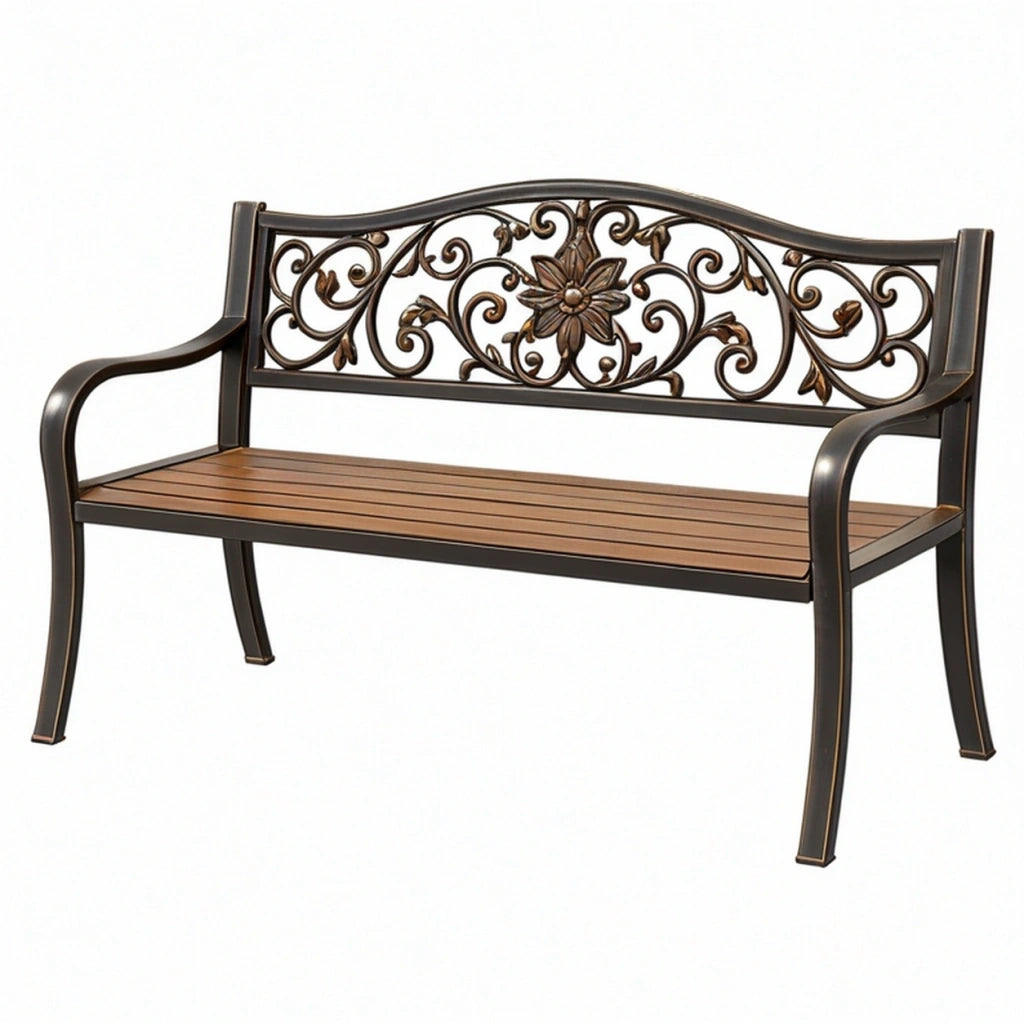Panca da giardino 120 x 60 x 90 cm in metallo marrone stile classico