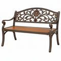 Panchina da giardino 120x60x90 cm in metallo marrone stile classico con schienale decorativo