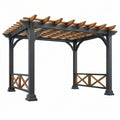 Pergola da giardino 300 x 300 x 230 cm in acciaio e legno marrone nero - struttura ombreggiante classica