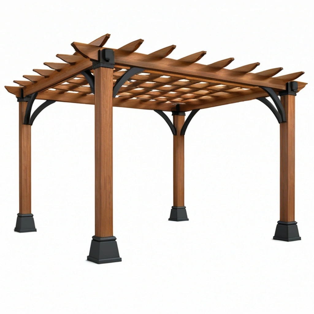 Pergola da giardino 300 x 300 x 240 cm in legno marrone con metallo nero - copertura a listelli
