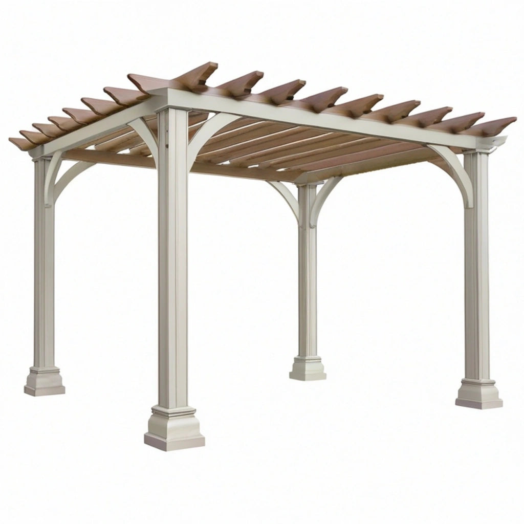 Pergola da giardino 300 x 300 x 250 cm in legno bianco e marrone - struttura con travi superiori