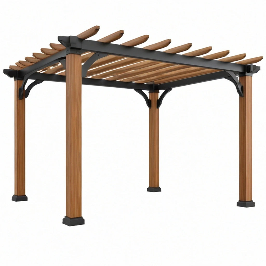 Pergola da giardino 300 x 300 x 230 cm in legno e metallo marrone nero stile moderno