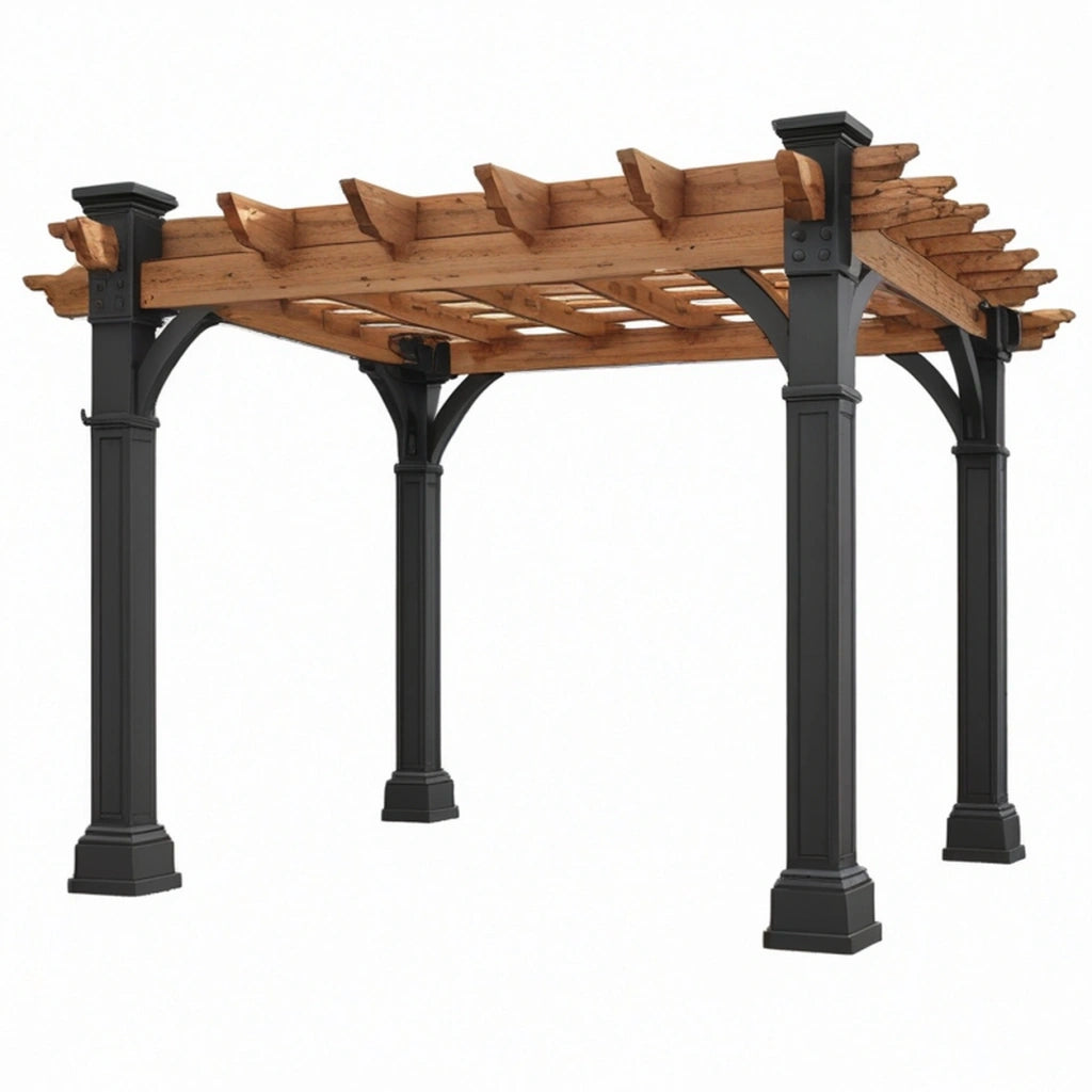 Pergola da giardino 300 x 300 x 250 cm in legno e metallo marrone nero