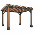 Pergola da giardino 300 x 300 x 250 cm in metallo e legno marrone/nero con tetto a listelli stile moderno