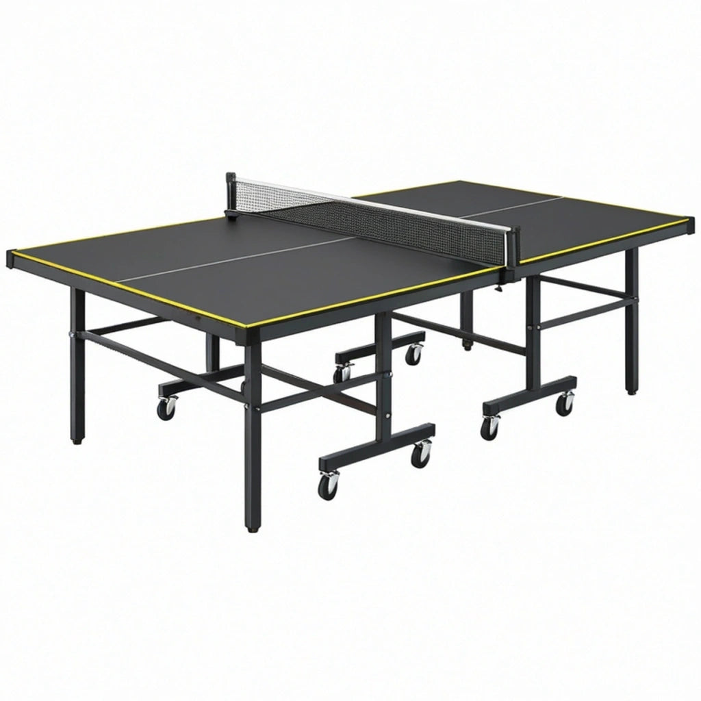 Tavolo da ping pong 274 x 152.5 x 76 cm in acciaio nero pieghevole con ruote