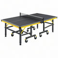 Tavolo da ping pong 274 x 152 x 76 cm in acciaio nero e giallo pieghevole con ruote