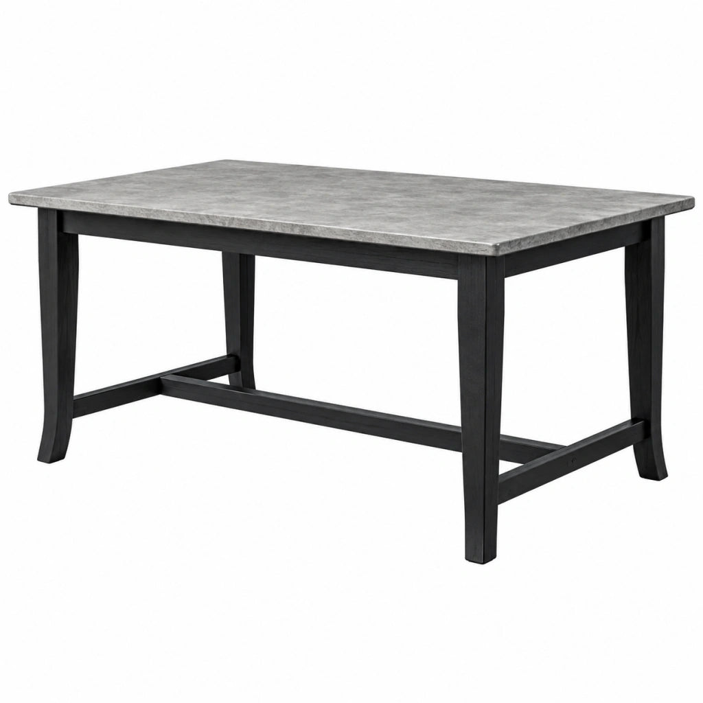 Tavolo da pranzo 150 x 90 x 76 cm in legno nero con piano grigio effetto marmo stile classico