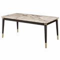 Tavolo da pranzo 160 x 90 cm con piano effetto marmo beige e struttura in metallo nero stile moderno
