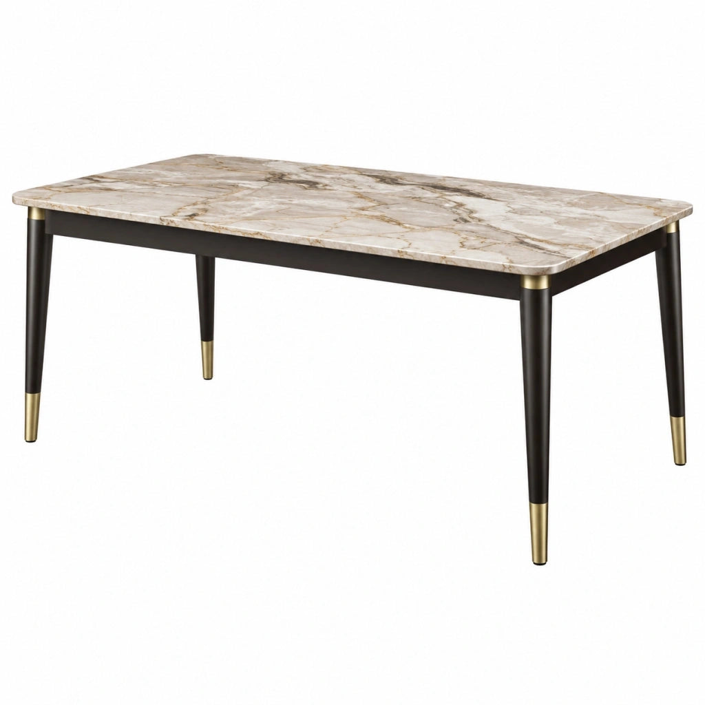 Tavolo da pranzo 160 x 90 cm con piano effetto marmo beige e struttura in metallo nero stile moderno