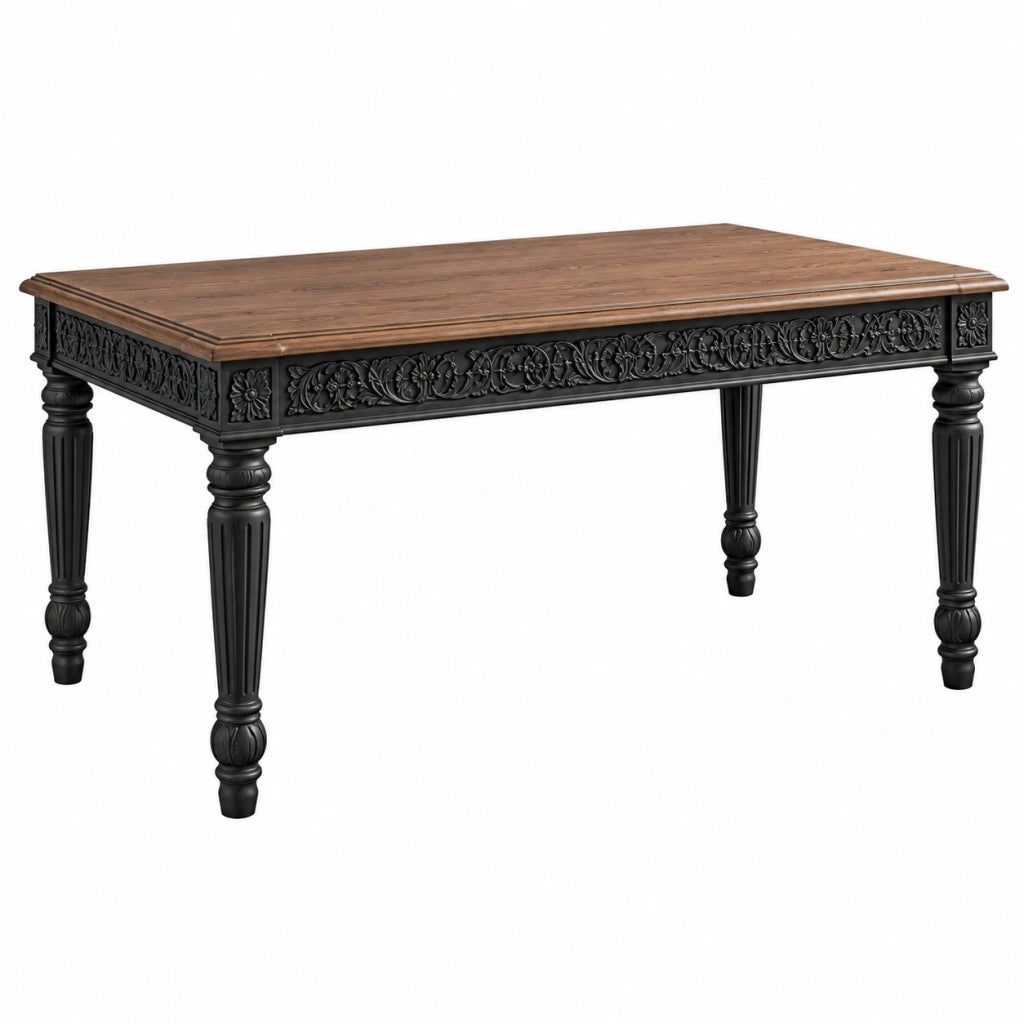 Tavolo da pranzo 180 x 100 x 76 cm in legno marrone e nero stile classico intagliato